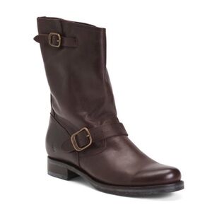 FRYE Women's Brown Leather Veronica Buckle Slouchy Biker Moto Boot Sz 7.5